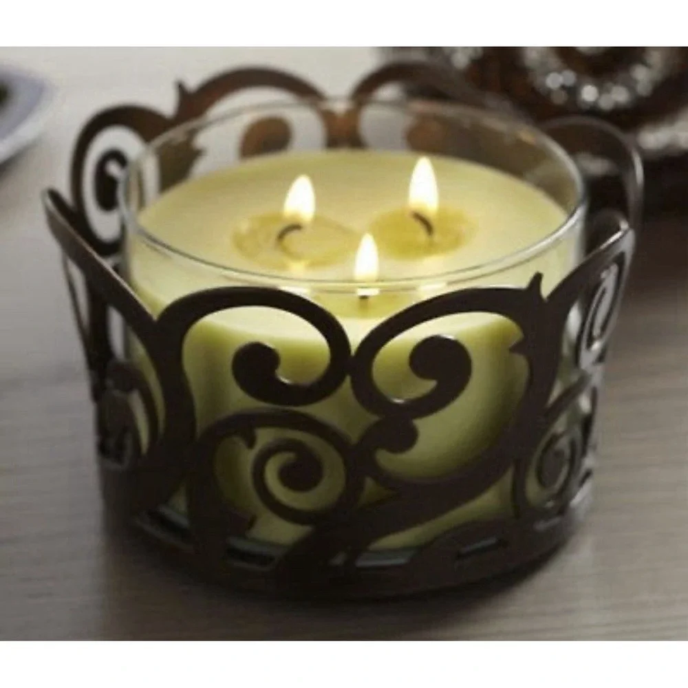PartyLite‎ Rustic Swirl 3 Wick Candle Jar Holder Antique Bronze 2013 Retired EUC - Picture 2 of 9